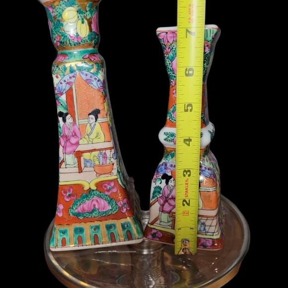 Vintage Yin Lin Art & Treasure of China set  2 candle holders.Asian/Multicolored - Picture 5 of 9